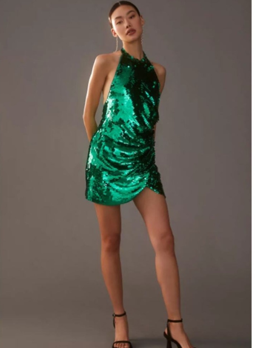 Ronny Kobo Collection Green Sequin Halter Mini Dress